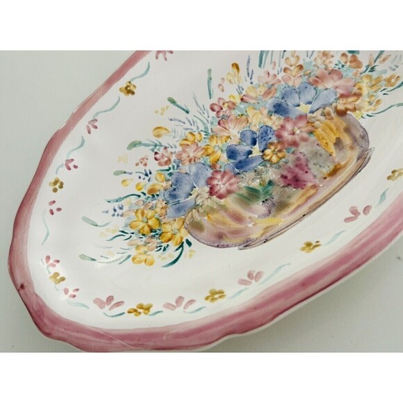 Tholance St Paul France Hand Painted Coastal Cottage Shabby Chic 7” Oval Dish - Picture 3 of 6
